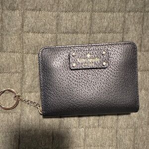 Kate Spade New York Jeanne Leather Zip Around Wallet Key Chain Ring Black NWOT